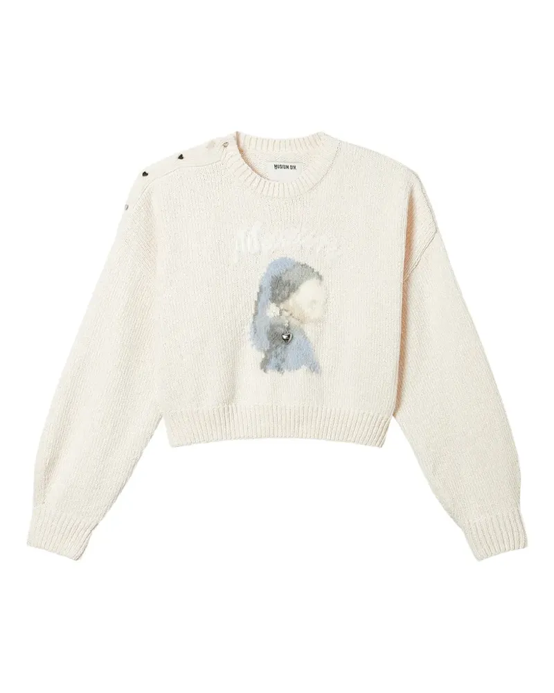 Musium Div. Pullover mit grafischem Print und Knöpfen an der Schulter - Weiß Weiß