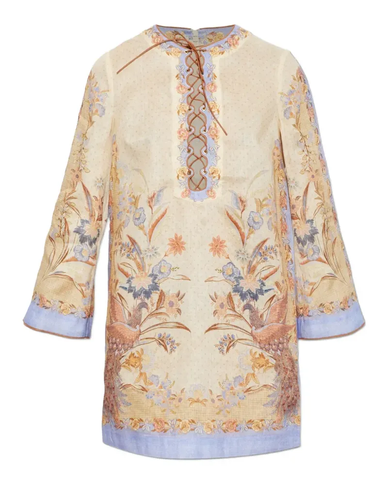Zimmermann Indra floral-print lace-up mini dress - Nude Nude