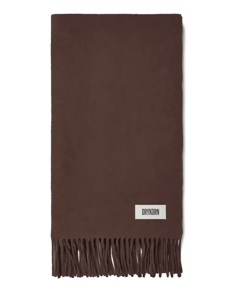 Drykorn Gaze fringed logo-patch scarf - Braun Braun
