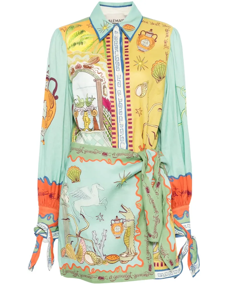 ALEMAIS Surrealist Summer Mini-Hemdkleid - Grün Grün