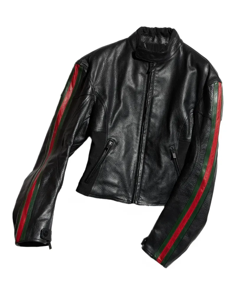 Gucci Bikerjacke aus Leder mit Web - Schwarz Schwarz