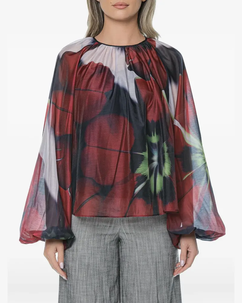 Ted Baker Elaia floral-print puff-sleeve blouse - Blau Blau