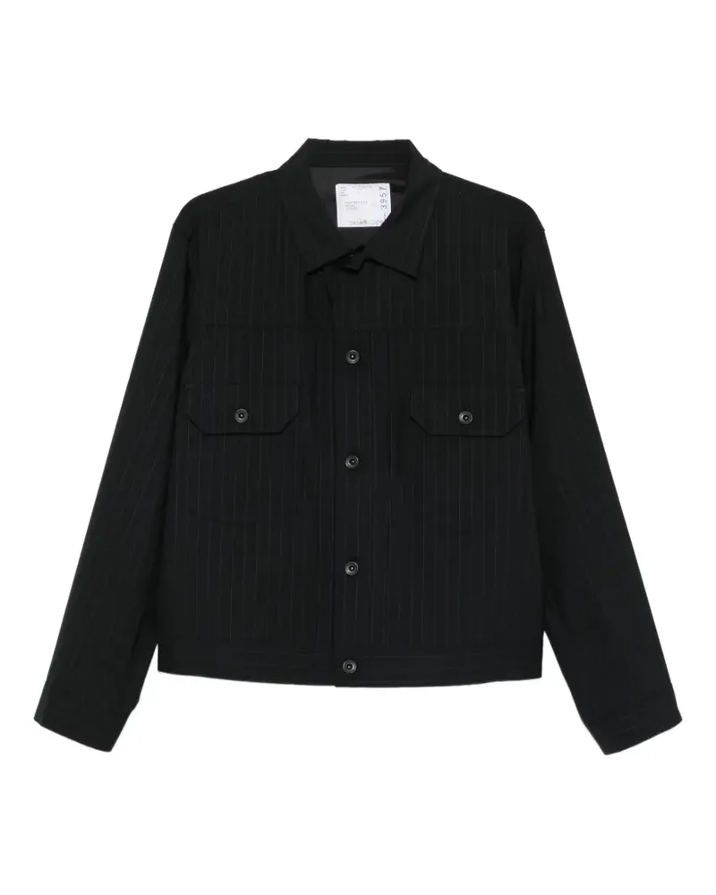 Sacai Hemdjacke mit Nadelstreifen-Tasche - Schwarz Schwarz