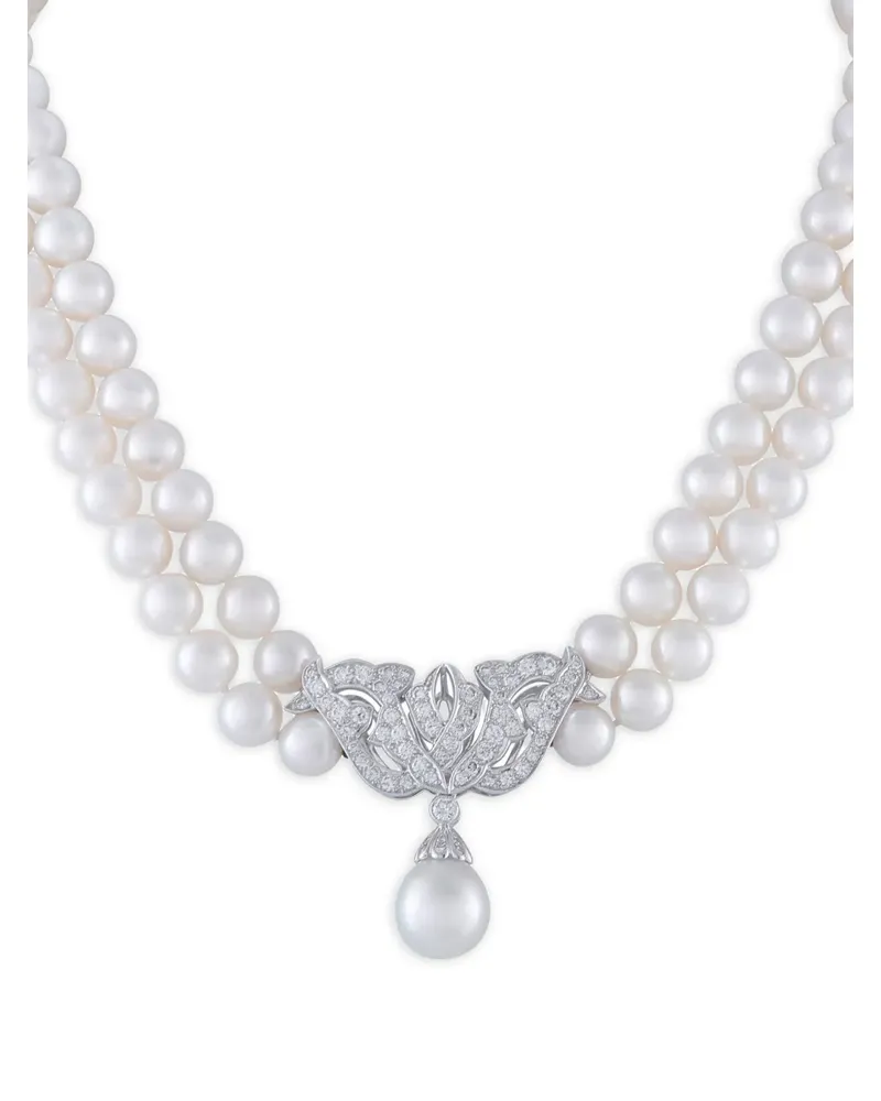 Mikimoto Halskette mit Perlen und Diamanten - Weiß Weiß
