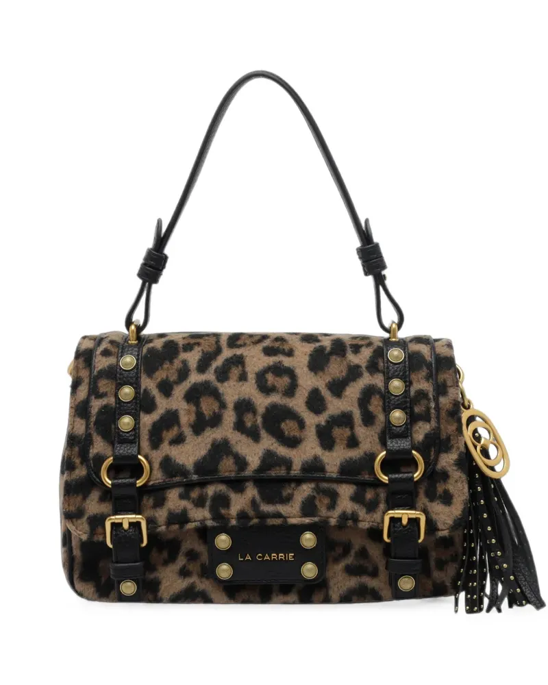 LA CARRIE Atena leopard-print studded shoulder bag - Braun Braun