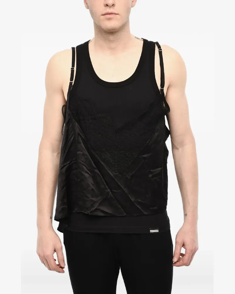 Dsquared2 lace-trimmed layered tank top - Schwarz Schwarz
