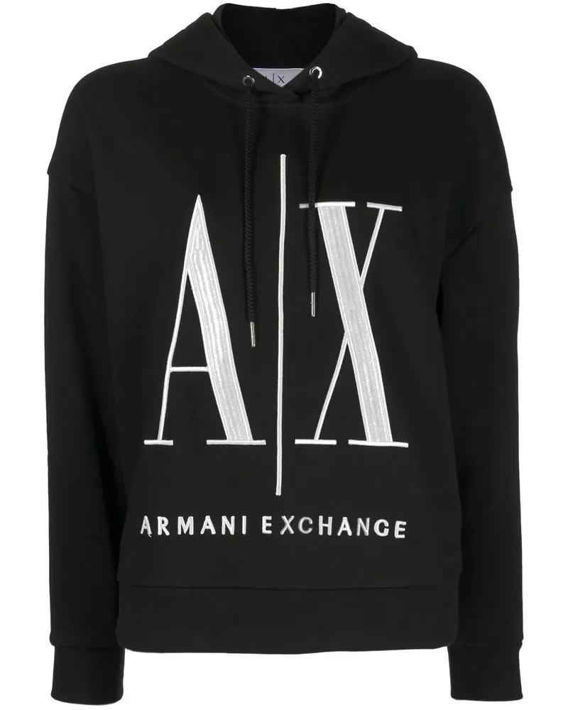 Armani Exchange Hoodie mit Logo-Stickerei - Schwarz Schwarz