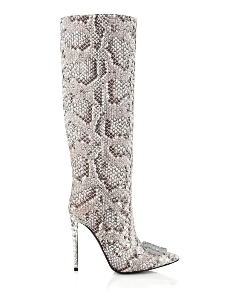 Philipp Plein python-skin jewel monogram boots - Nude Nude