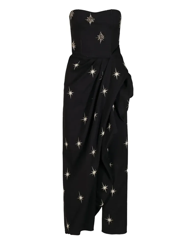 Johanna Ortiz Schulterfreies Ethereal Kleid mit Sterne-Print - Schwarz Schwarz