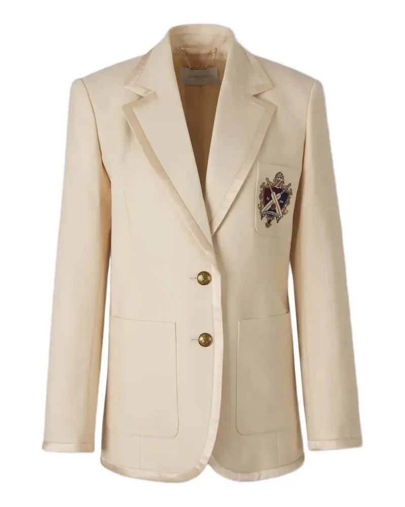 Zimmermann embroidered-crest satin-trim jacket - Nude Nude