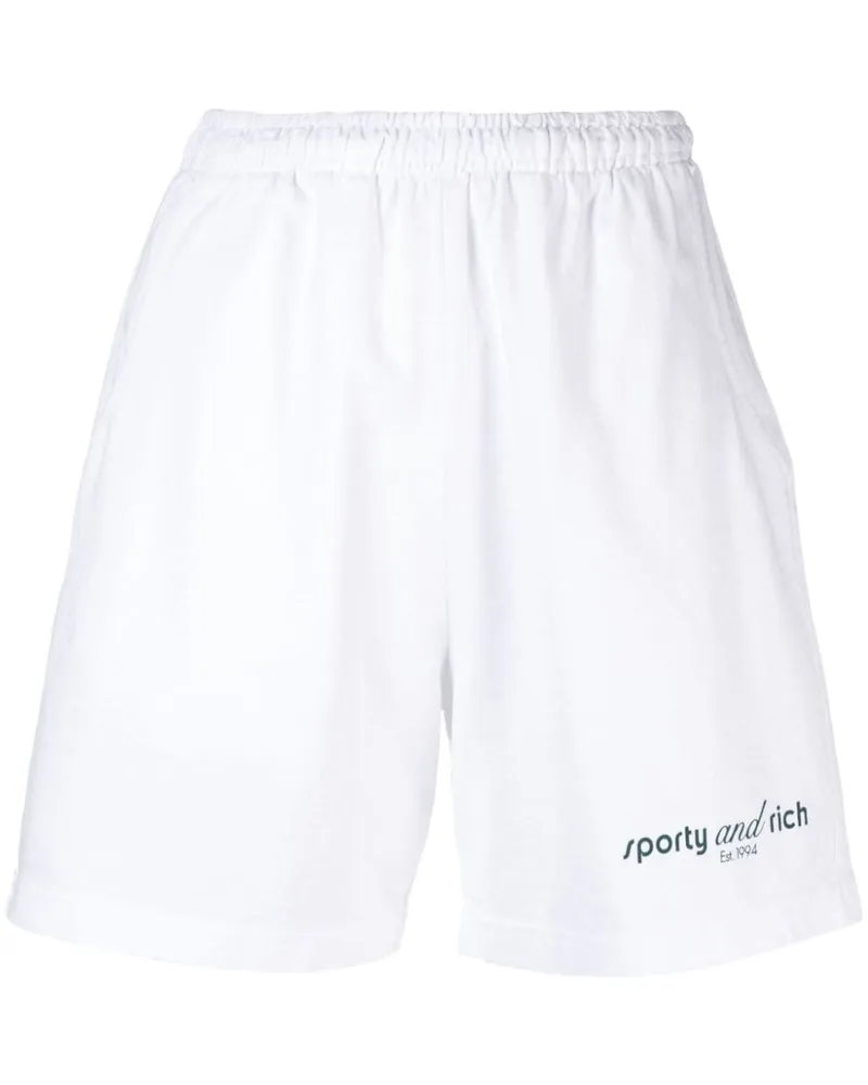 SPORTY & RICH Joggingshorts mit Logo-Print - Weiß Weiß