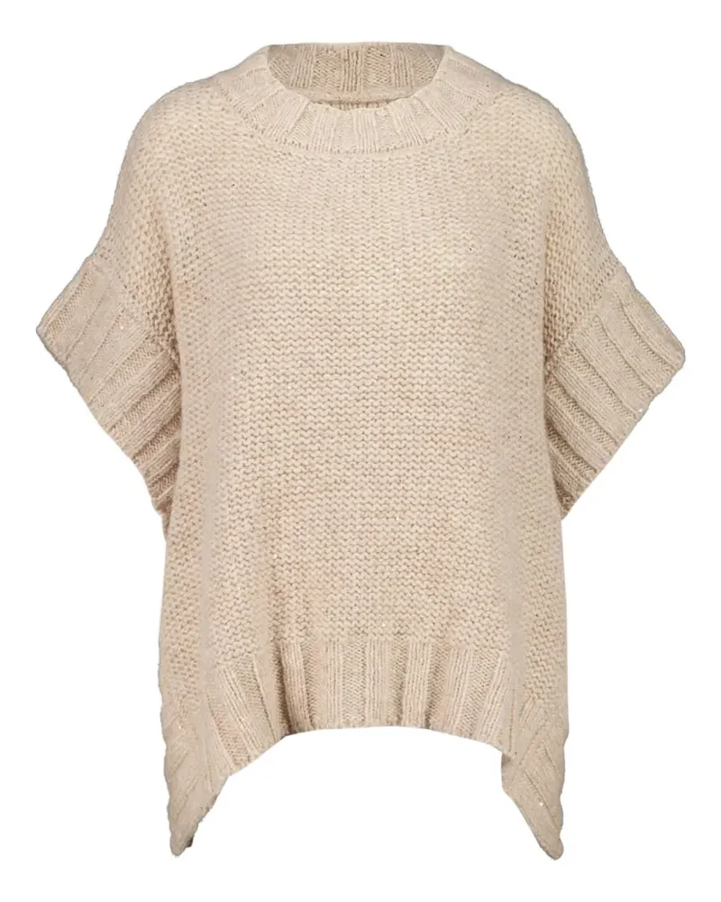 120% Lino Geripptes Poncho - Nude Nude