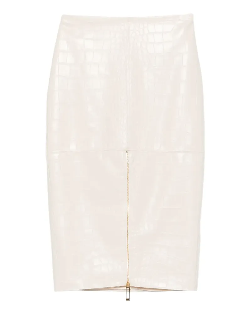 Elisabetta Franchi crocodile-effect zip-front skirt - Nude Nude