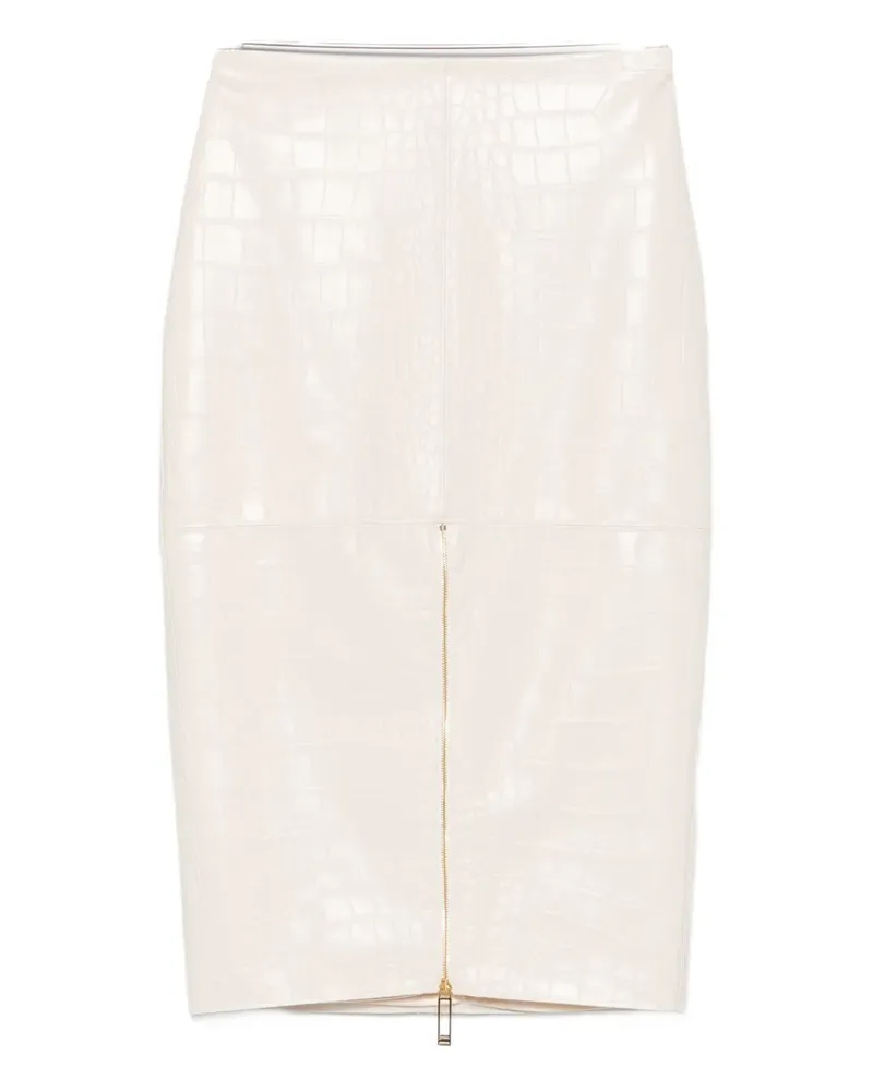 Elisabetta Franchi crocodile-effect zip-front skirt - Nude Nude