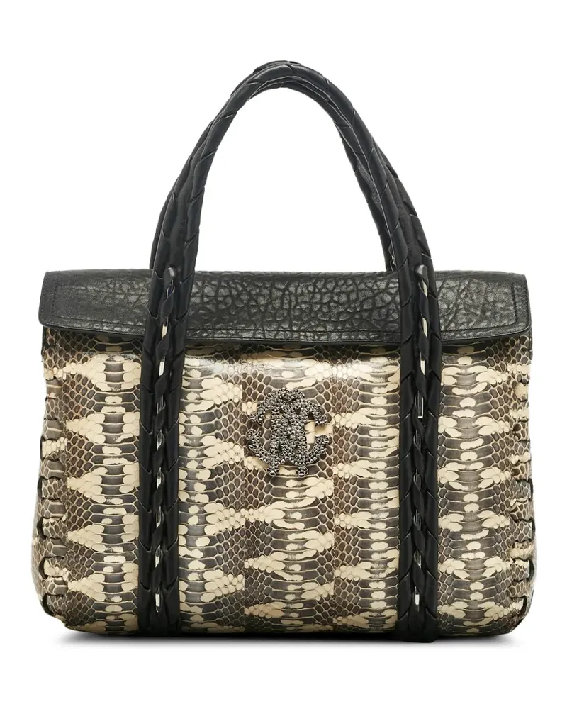 Roberto Cavalli Watersnake panelled leather tote bag - Nude Nude