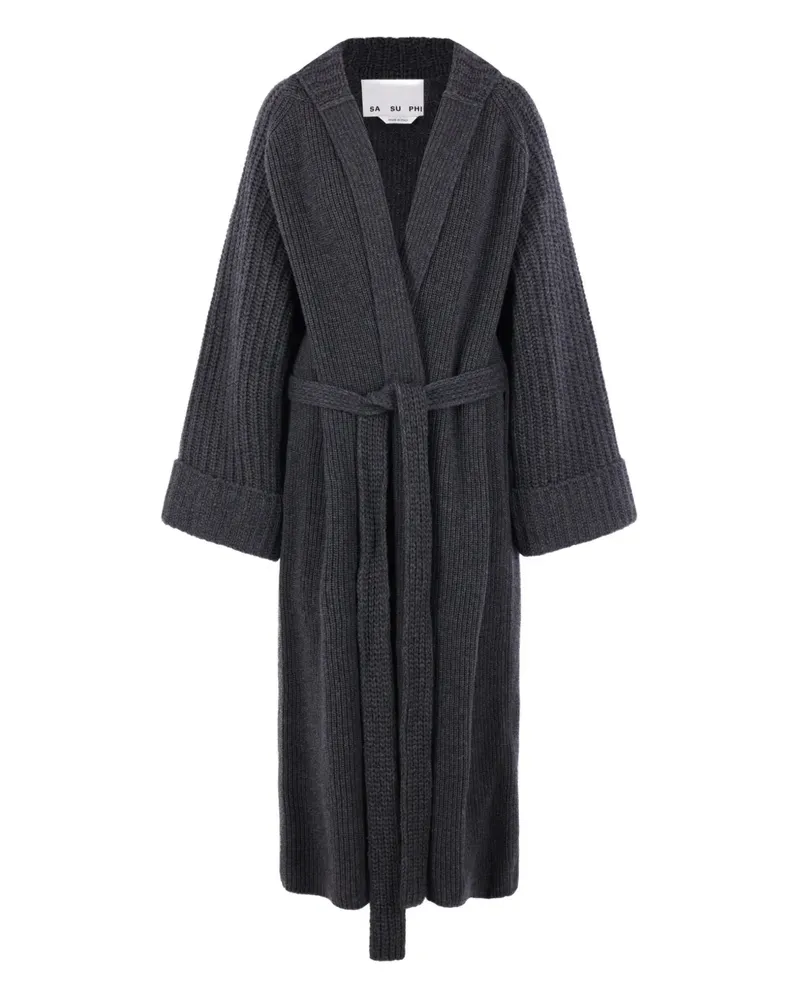 Sa Su Phi Langer Cardigan mit Kapuze - Grau Grau