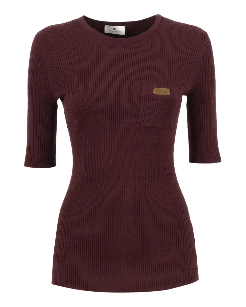 Elisabetta Franchi Gerippter Pullover mit Logo-Schild - Braun Braun