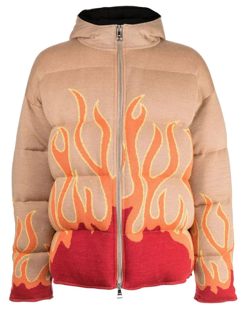 Haculla Gefütterte Jacke mit Flammen-Print Braun