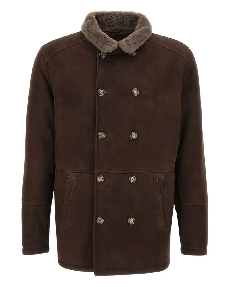 BARBA Doppelreihiger Mantel mit Shearling-Kragen - Braun Braun