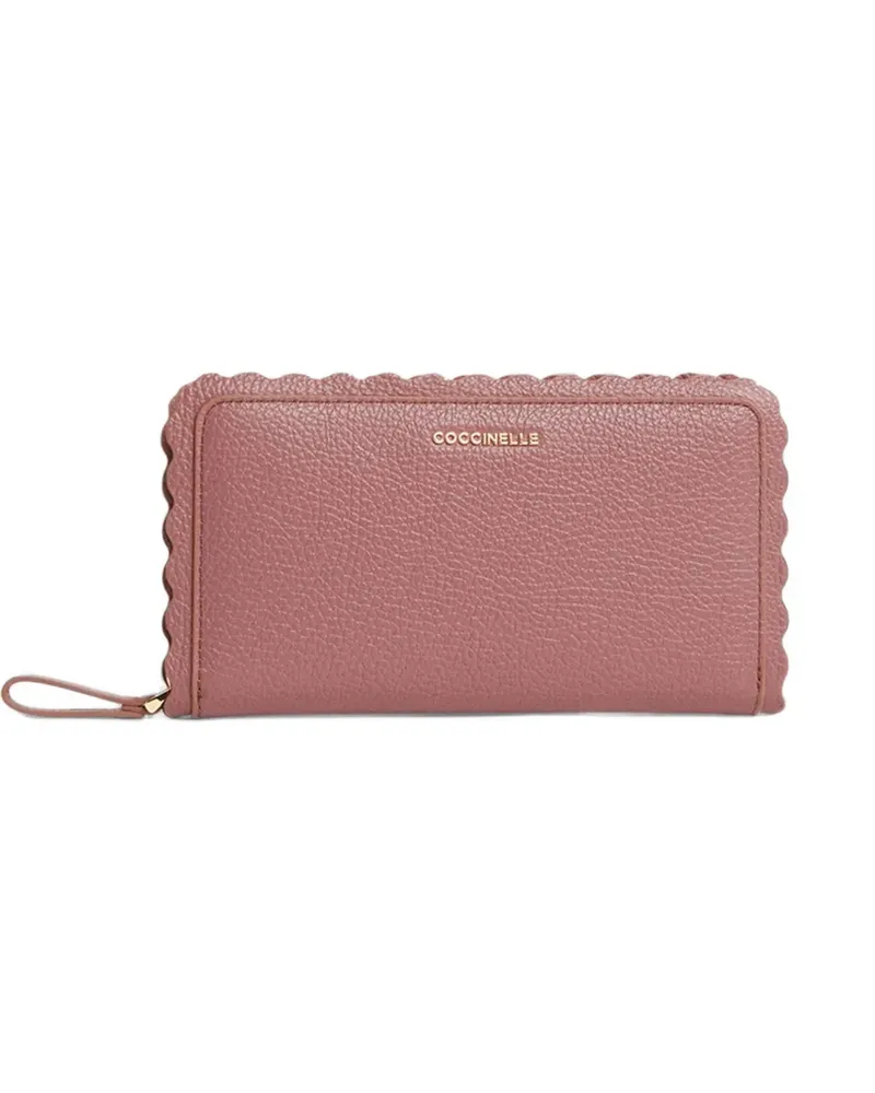 Coccinelle large leather lace scalloped-edge pebbled wallet - Rosa Rosa