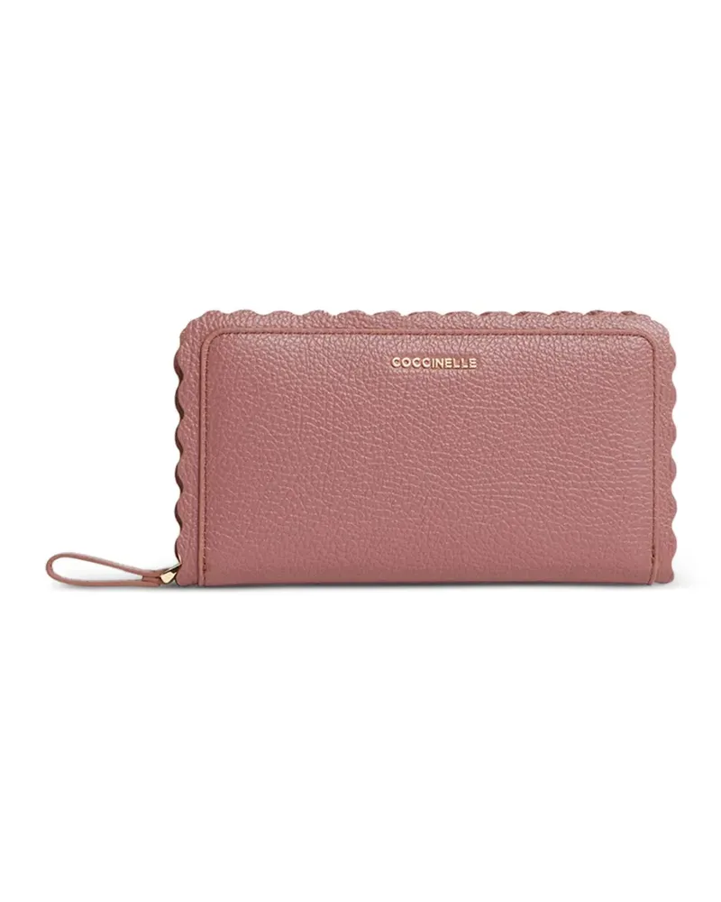 Coccinelle Großes Leather Lace Portemonnaie mit Wellensaum und gekörnter Struktur - Rosa Rosa
