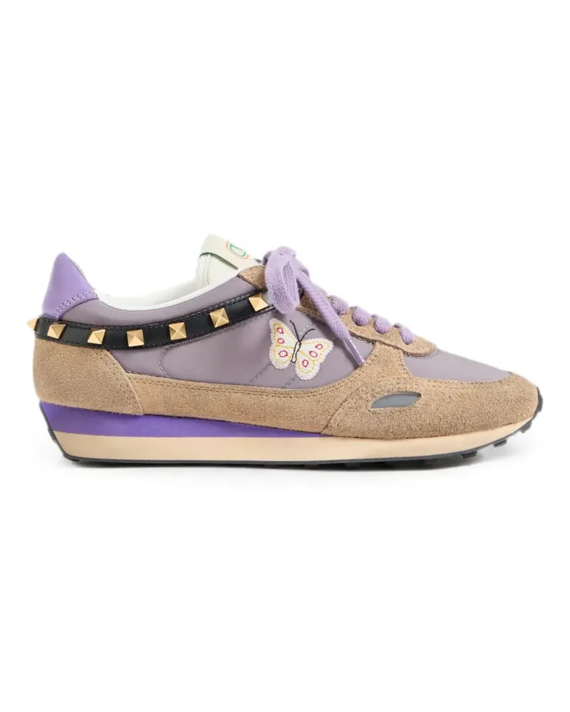 Valentino Garavani Sneakers mit Nieten aus Spaltleder und Nylon mit Schmetterlingsstickerei - Violett Violett