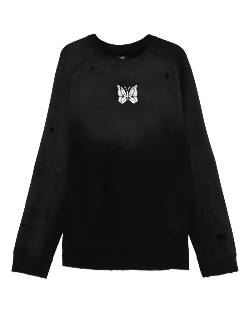 NEEDLES Sweatshirt im Distressed-Look mit Schmetterling-Print - Schwarz Schwarz