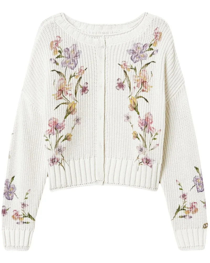 Twin-Set Cardigan mit Blumen-Print - Weiß Weiß