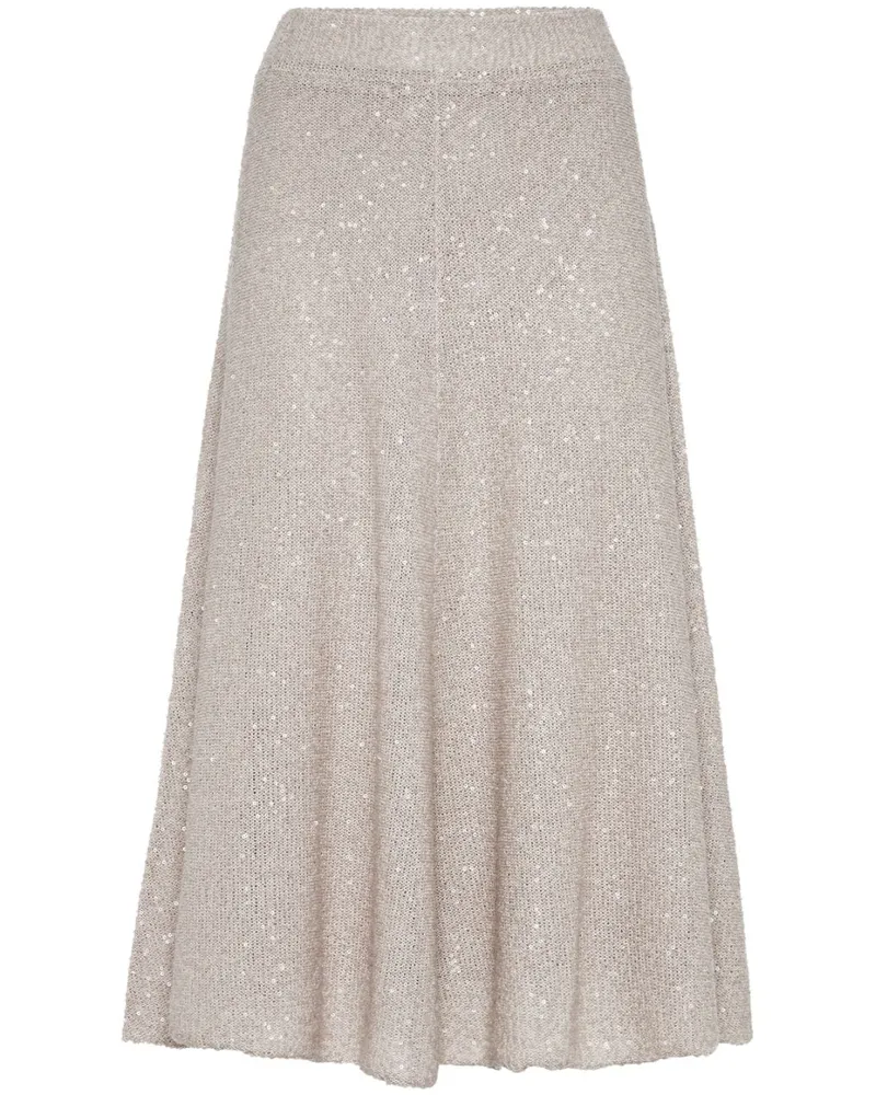 Brunello Cucinelli Gestrickter Midirock mit Pailletten - Nude Nude