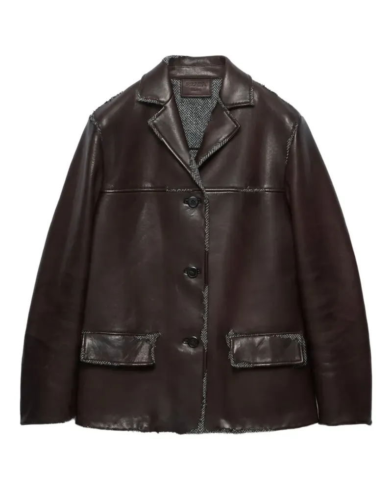 Prada bonded nappa-leather and chevron Shetland wool jacket - Braun Braun