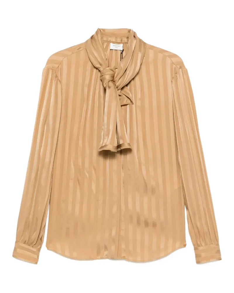 Saint Laurent striped pussy-bow blouse - Nude Nude