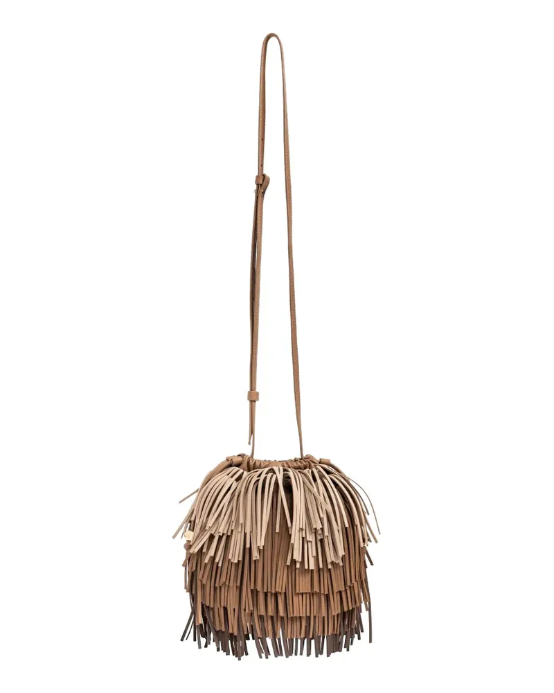 Zimmermann fringe-trimmed leather bucket bag - Braun Braun