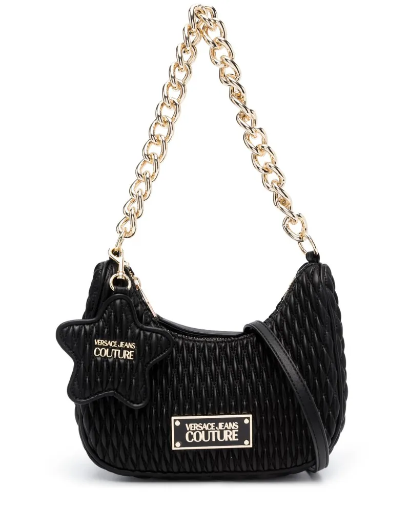 Versace Jeans Gesteppte Schultertasche mit Logo-Schild - Schwarz Schwarz