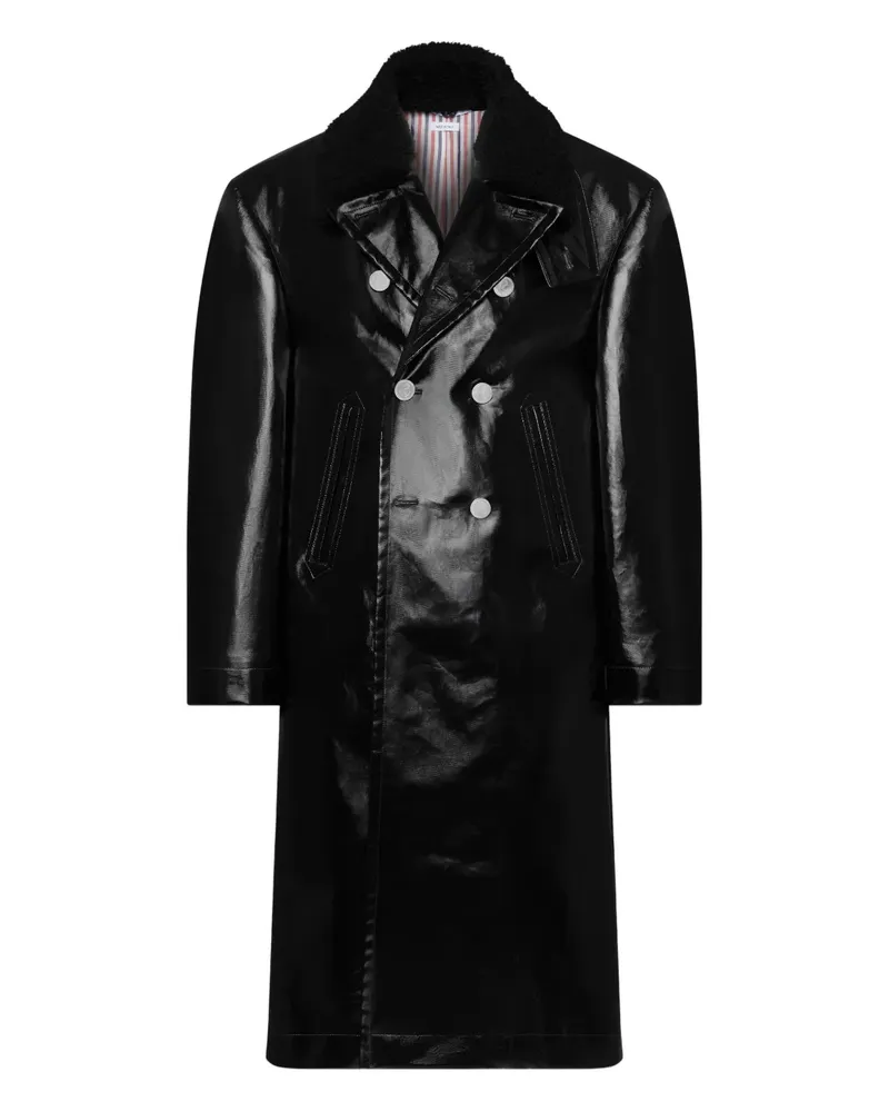 Thom Browne Doppelreihiger Ledermantel - Schwarz Schwarz