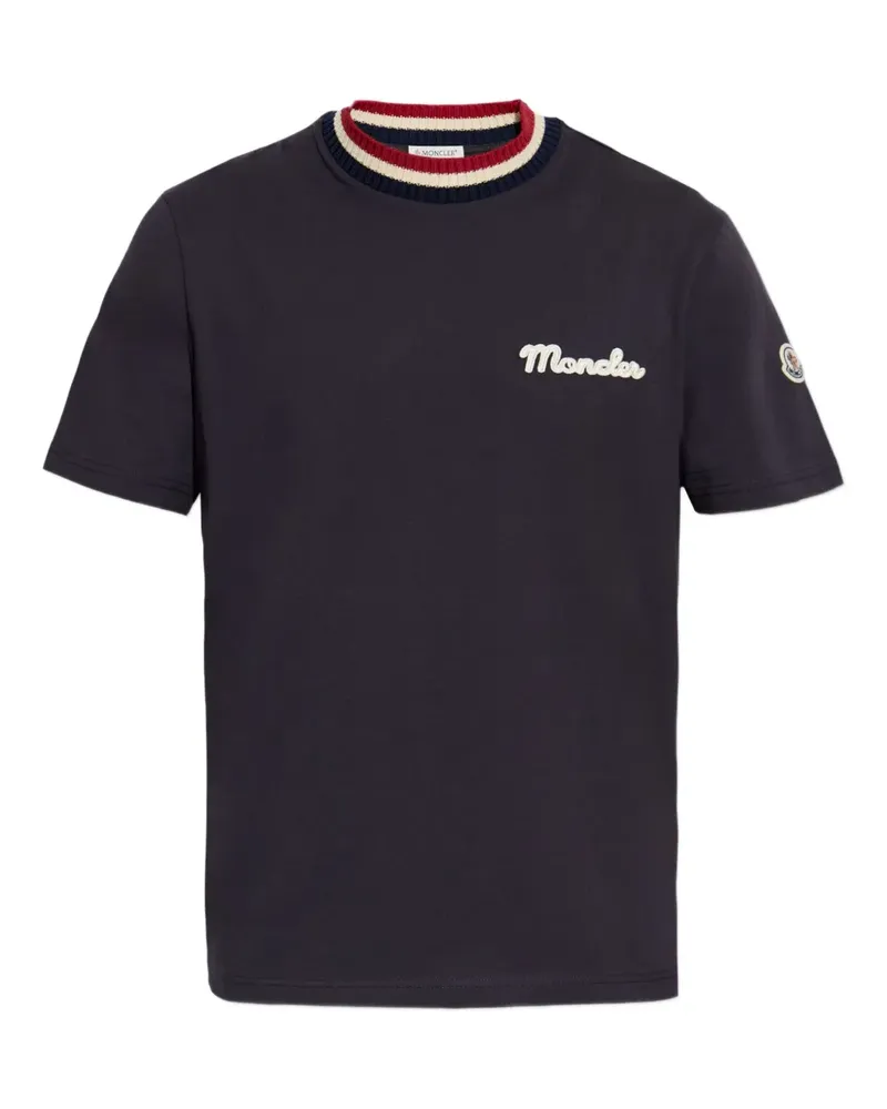 Moncler T-Shirt mit Logo-Applikation - Blau Blau