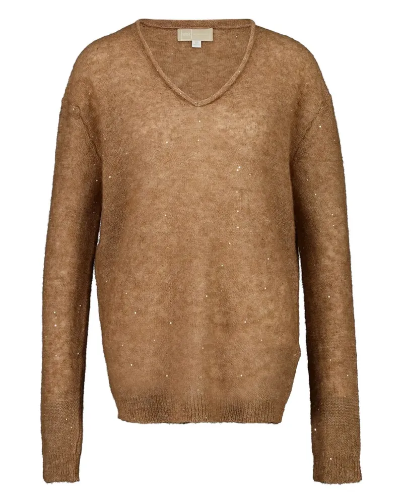 120% Lino Paillettenpullover mit V-Ausschnitt - Braun Braun