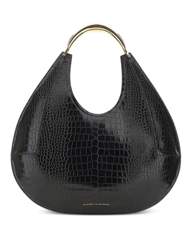 Elisabetta Franchi Große Tote Bag mit Kroko-Prägung - Schwarz Schwarz