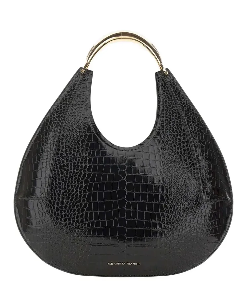 Elisabetta Franchi Große Tote Bag mit Kroko-Prägung - Schwarz Schwarz