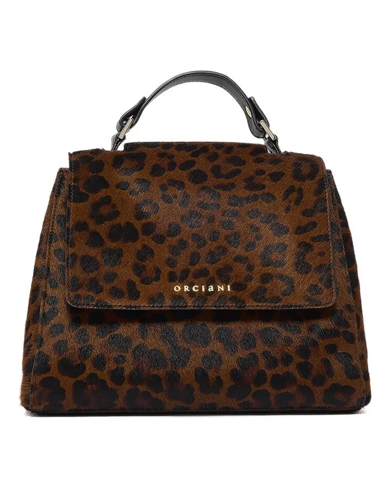 Orciani Kleine Sveva Tote Bag aus Ponyfell mit Leopardenprint - Braun Braun