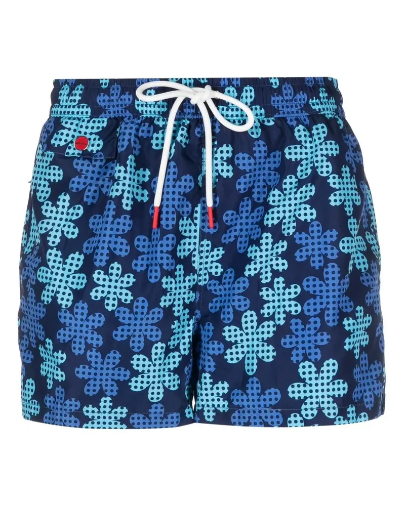 Kiton Badeshorts mit Logo-Print - Blau Blau
