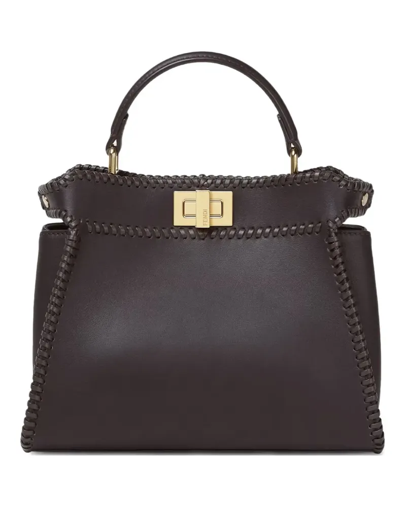 Fendi mini Peekaboo stitched-leather tote bag - Braun Braun