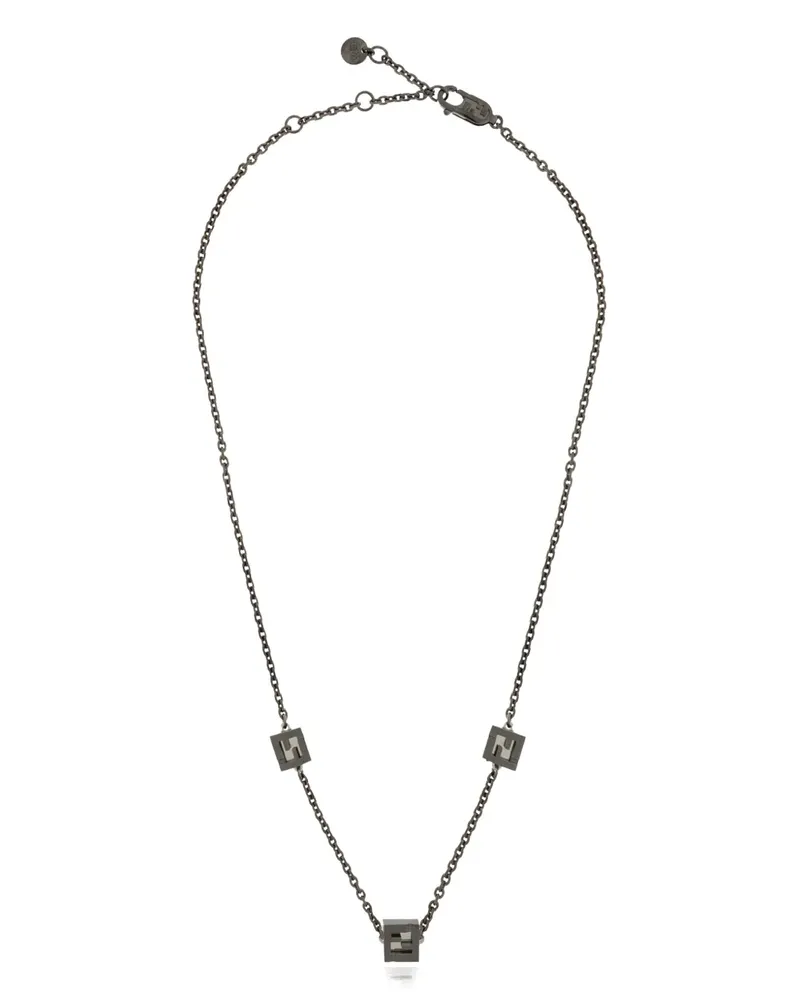 Fendi Halskette mit eckigem Logo-Anhänger - Grau Grau