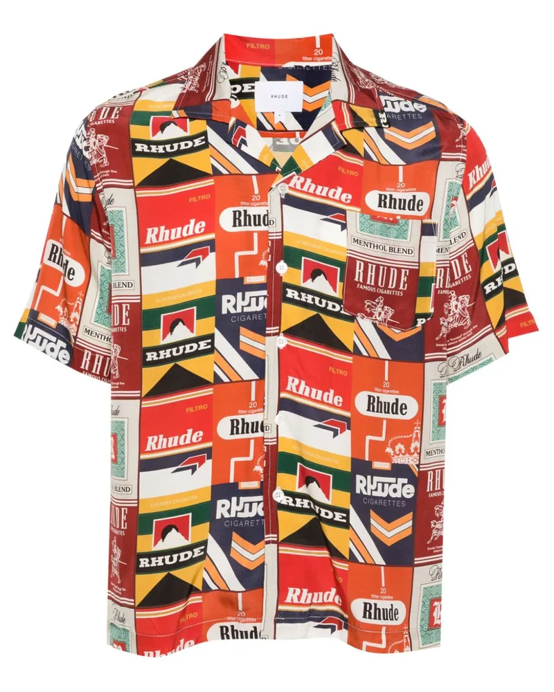 RHUDE Seidenhemd mit Cigarette-Print - Rot Rot