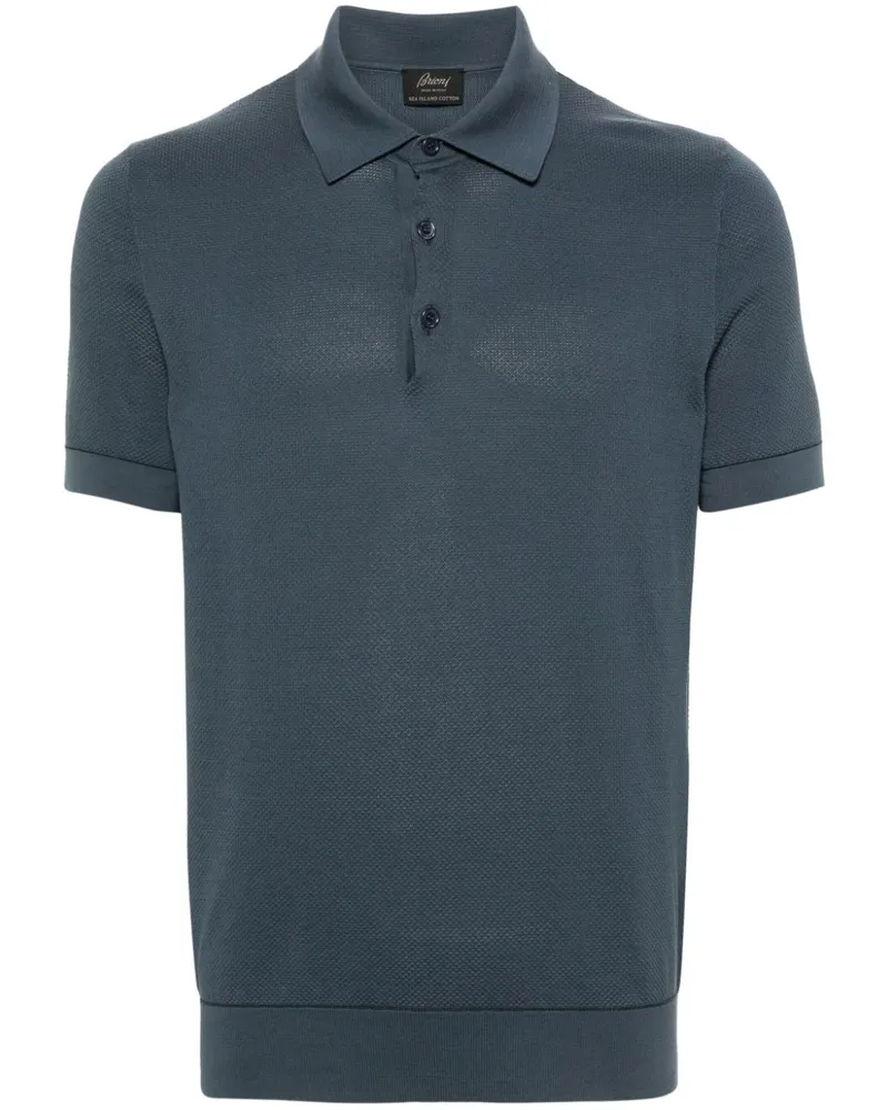 Brioni Sea Island Poloshirt aus Pikee - Blau Blau