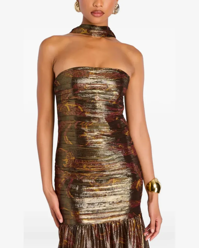 Retrofête Schulterfreies Metallic-Kleid mit Choker - Gold Gold
