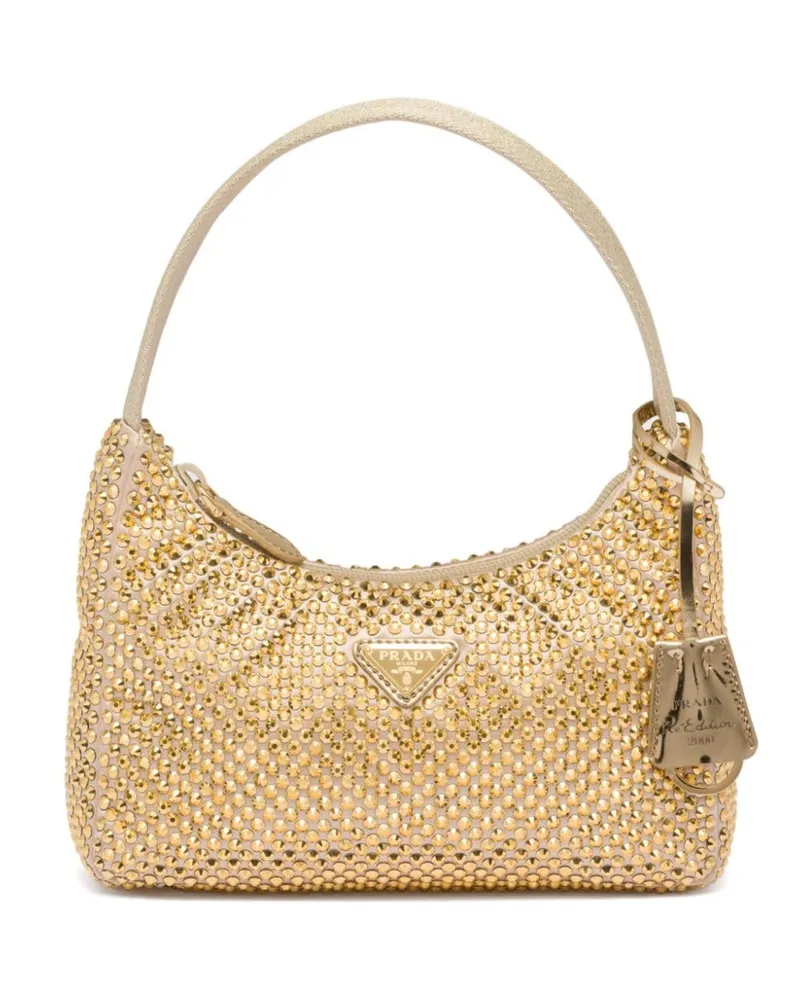 Prada Mini Re-Edition Tasche mit Kristallen - Gold Gold
