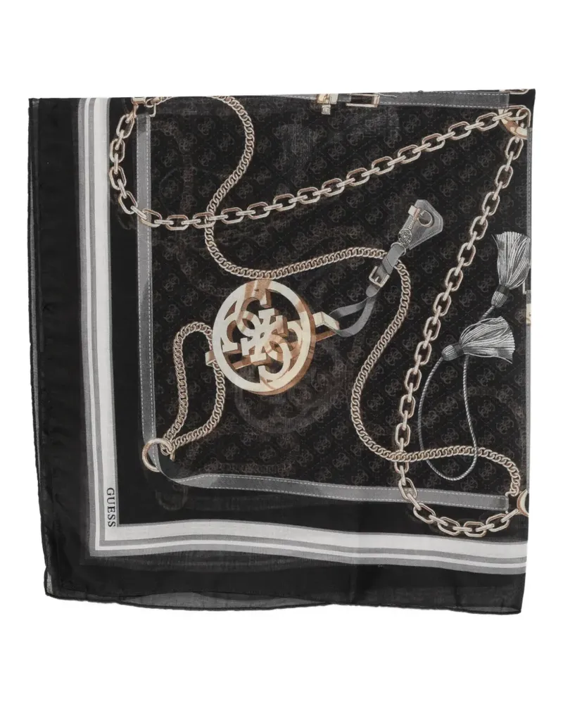Guess chain-print logo scarf - Schwarz Schwarz