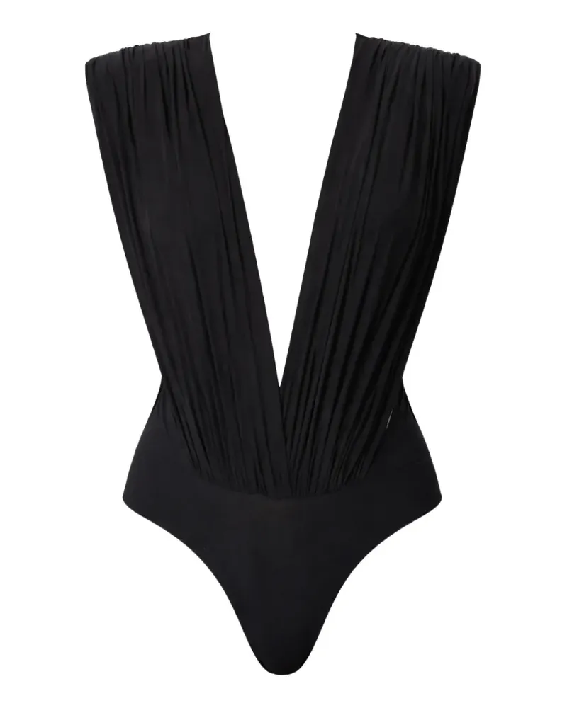 Amazuìn pleated V-neck body - Schwarz Schwarz