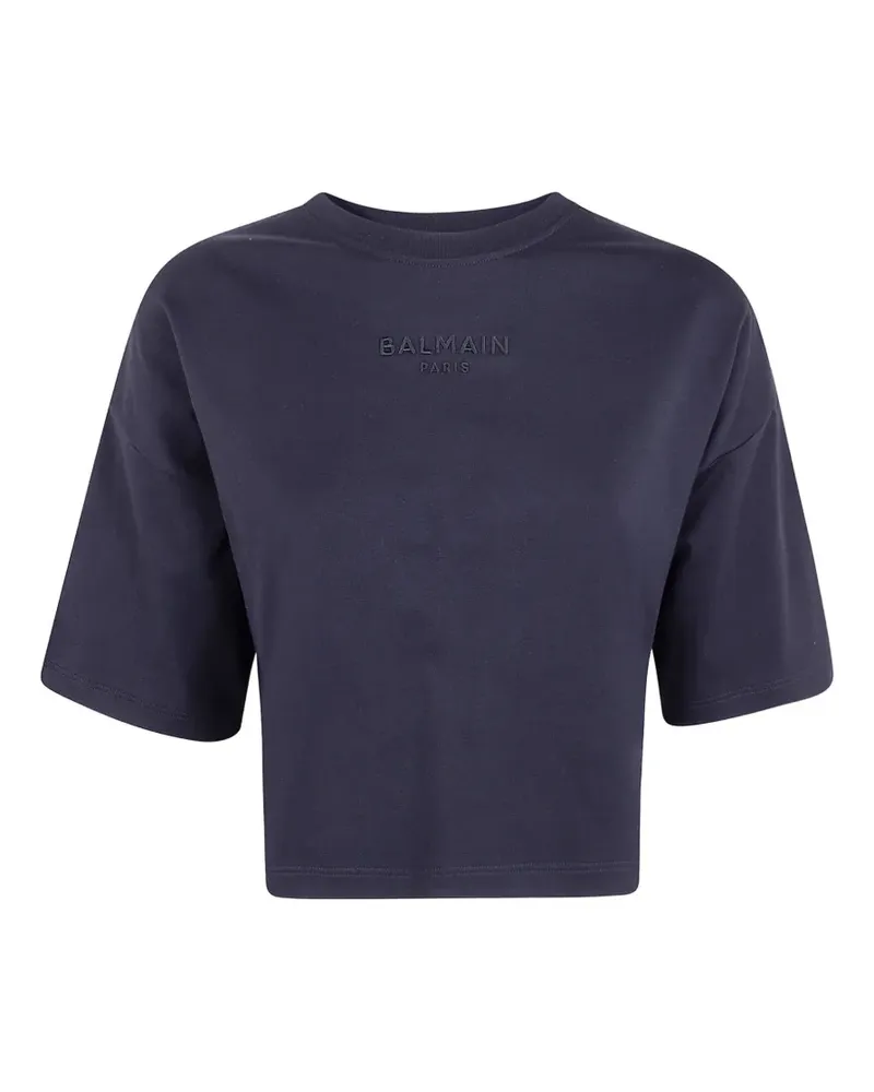 Balmain logo-embroidered cropped T-shirt - Schwarz Schwarz