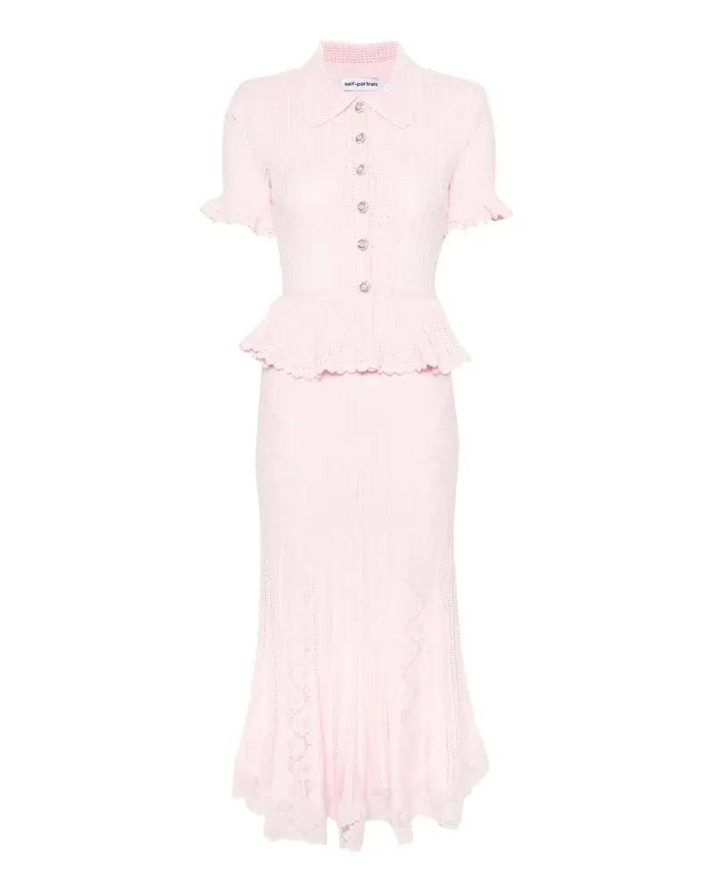 Self-Portrait Gestricktes Kleid mit Schößchen - Rosa Rosa